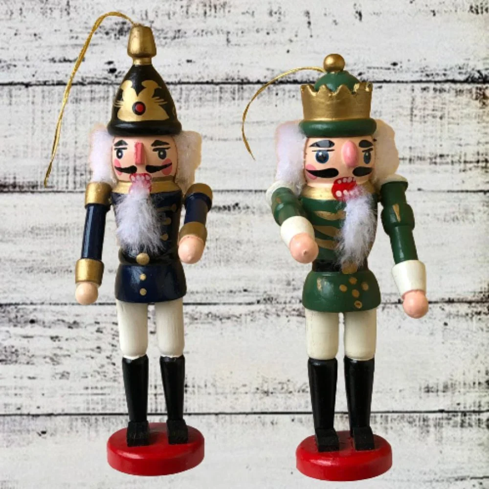 Vintage Christmas Ornaments Wood Nutcrackers ARMS MOVE Lot of 2